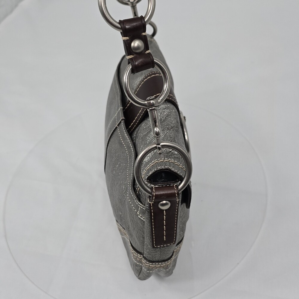 Rare Vtg Y2K Coach F10595 Soho Buckle Flap Gunmetal Leather Shoulder Bag/Hobo - Picture 6 of 16